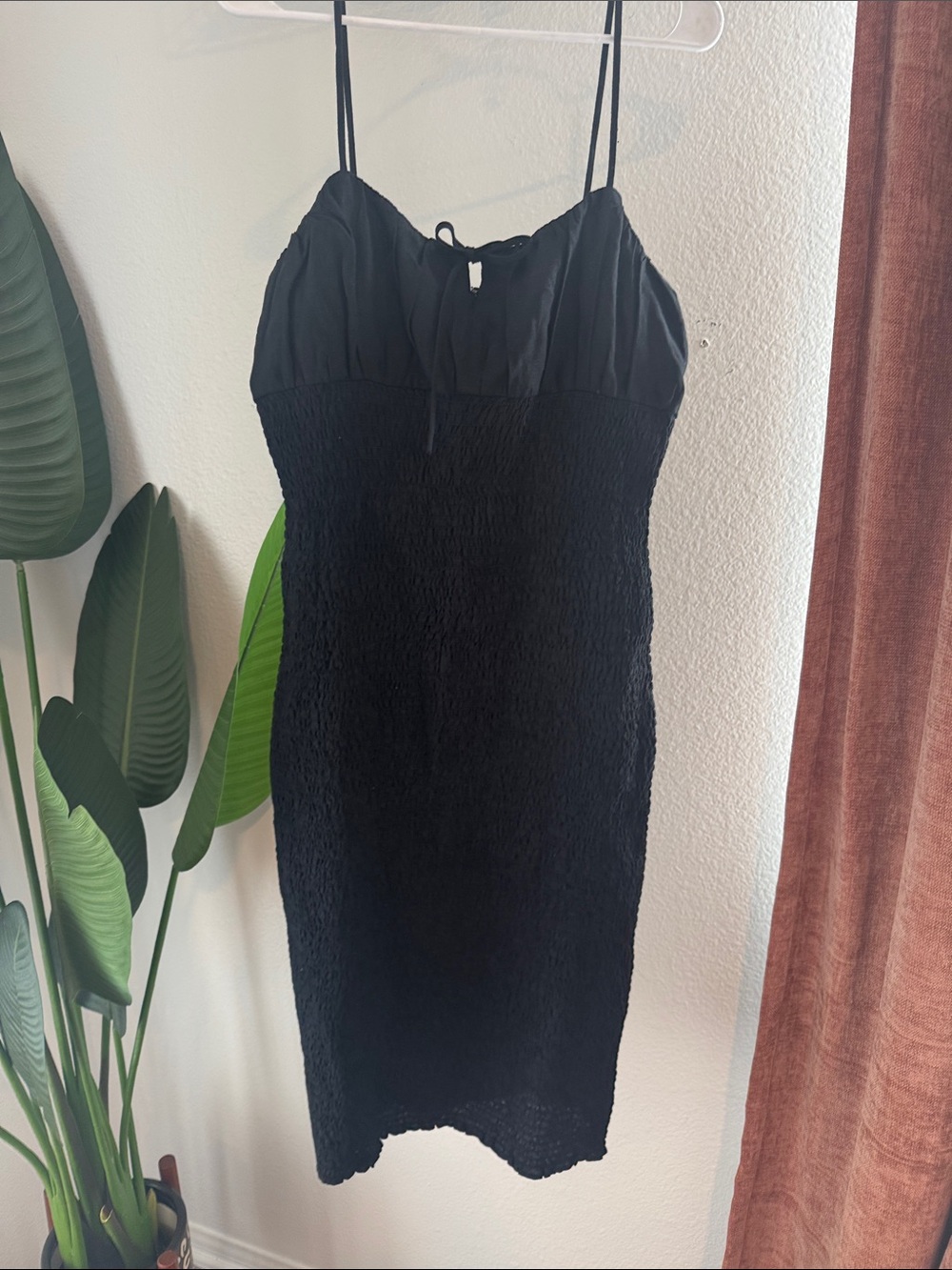 J. Crew Black Smocked Midi Dress with Spaghetti Straps